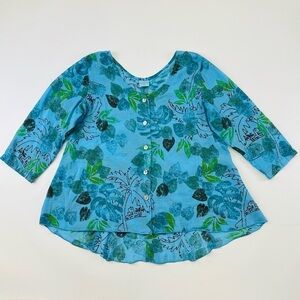 CMC Color Me Cotton leaf print tropical three-quarter styles button down top L